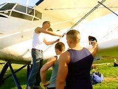 Sky diving jocks fuck in plane before shooting creamy wads all over each other